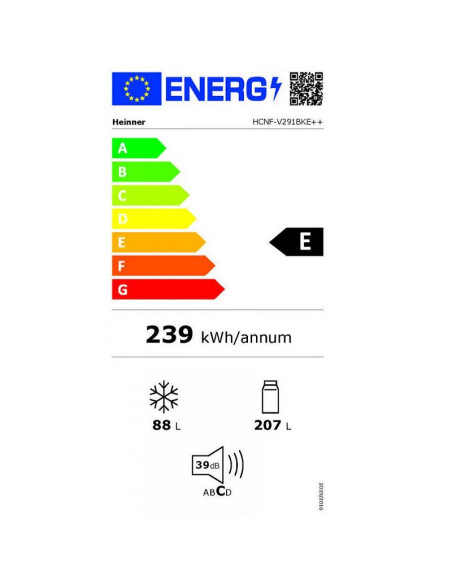 HEINNER HCNF-V291BKE++ 186x60x60 Ε CLASS ΜΑΥΡΟ
