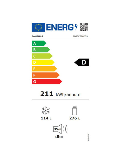SAMSUNG RB38C776DS9/EF NO FROST 203x60 INOX D CLASS